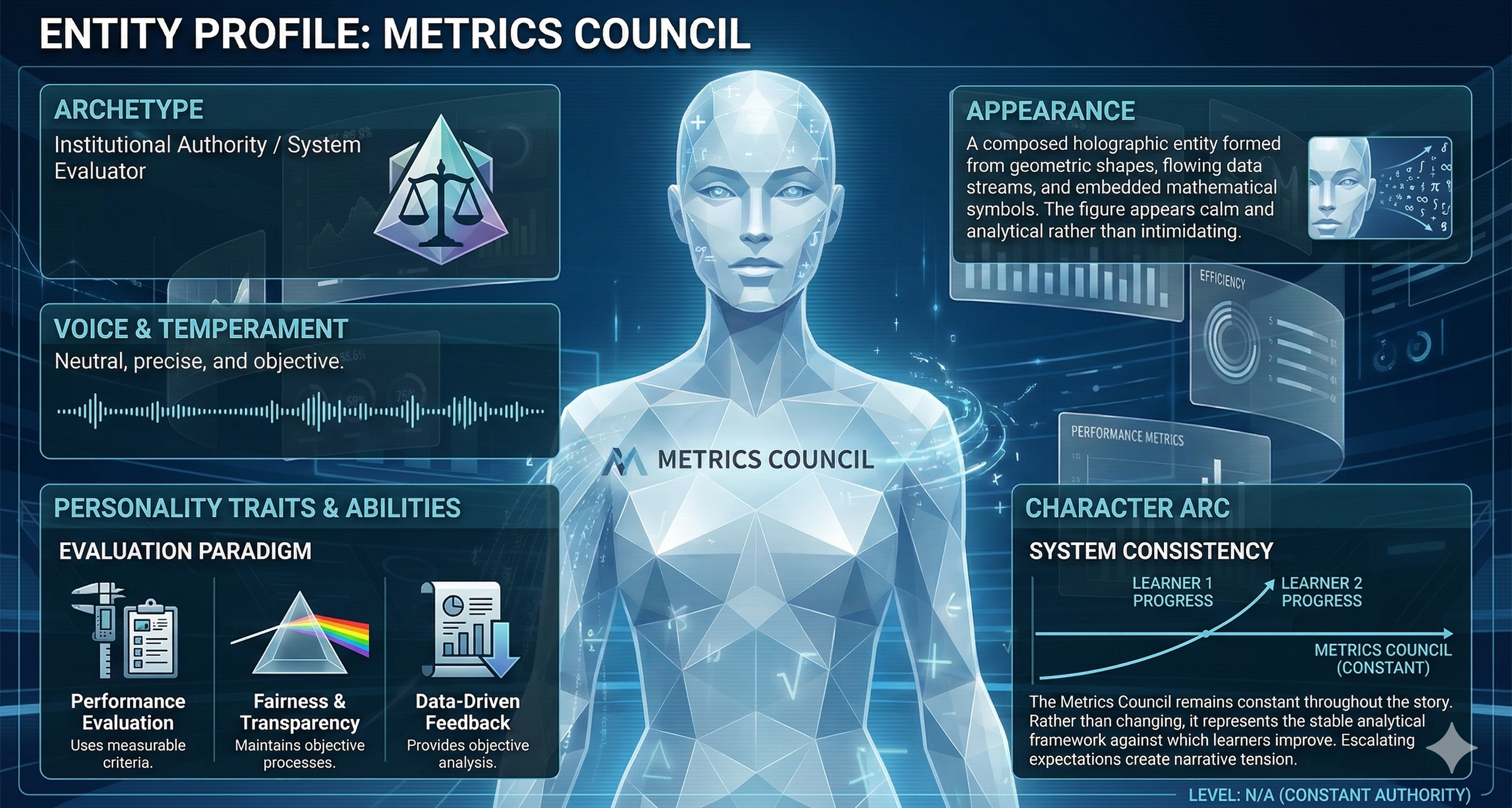 Metrics Council system evaluator character card